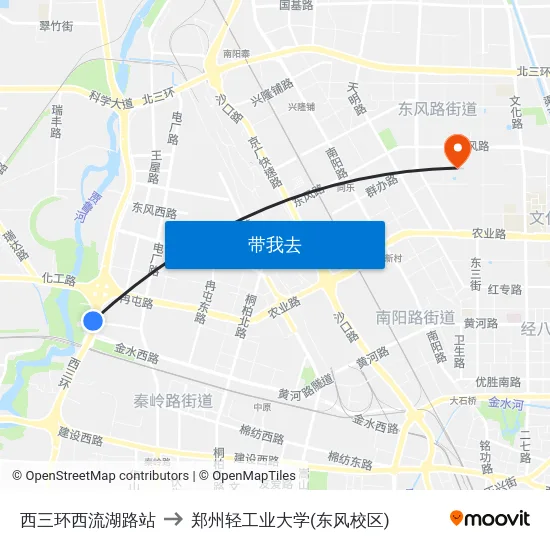 西三环西流湖路站 to 郑州轻工业大学(东风校区) map