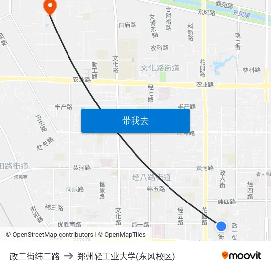 政二街纬二路 to 郑州轻工业大学(东风校区) map