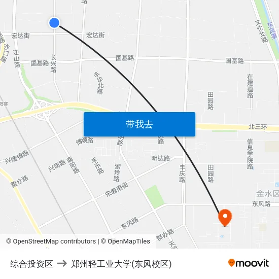 综合投资区 to 郑州轻工业大学(东风校区) map