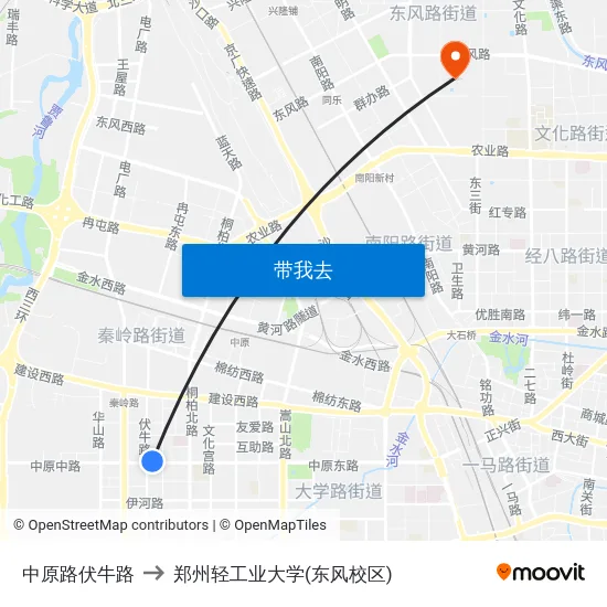 中原路伏牛路 to 郑州轻工业大学(东风校区) map