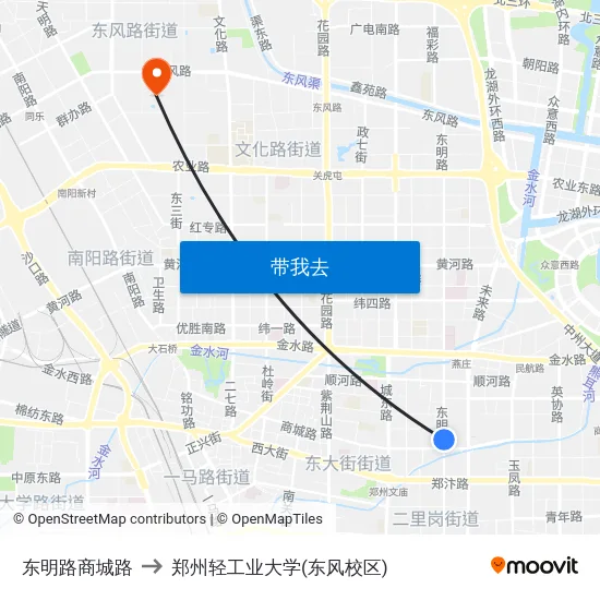 东明路商城路 to 郑州轻工业大学(东风校区) map