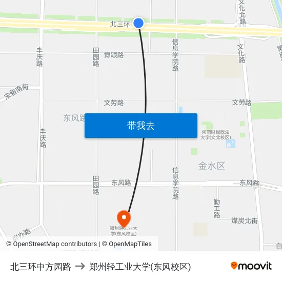 北三环中方园路 to 郑州轻工业大学(东风校区) map