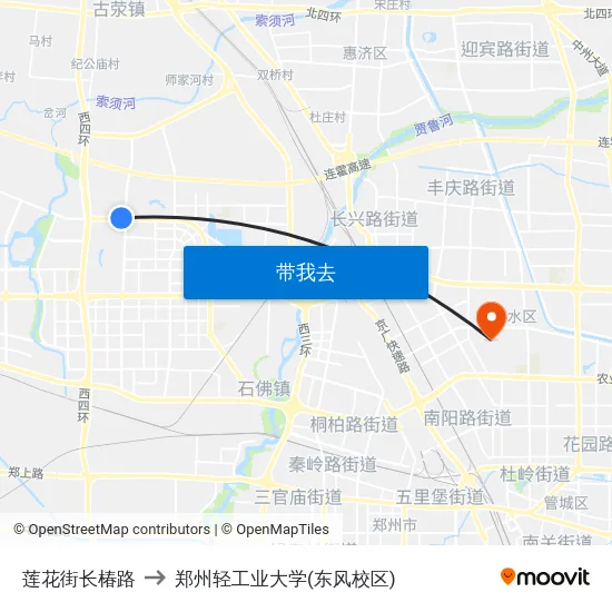 莲花街长椿路 to 郑州轻工业大学(东风校区) map