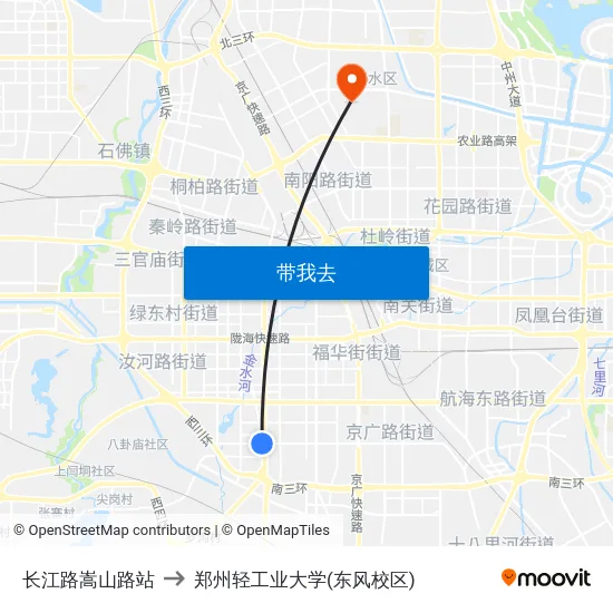 长江路嵩山路站 to 郑州轻工业大学(东风校区) map