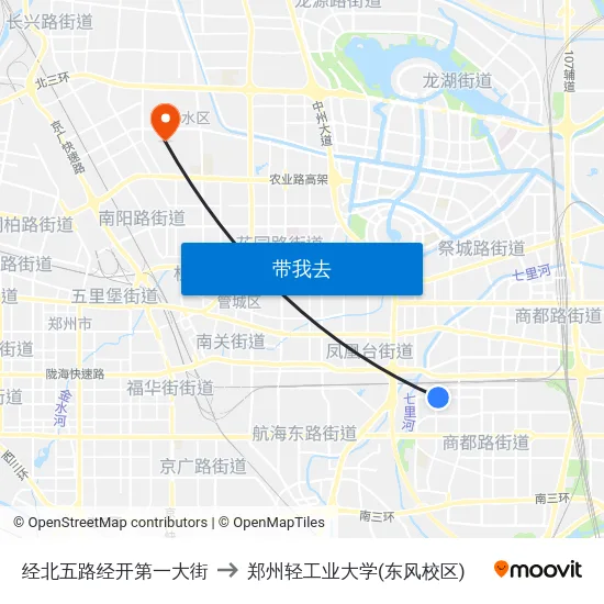 经北五路经开第一大街 to 郑州轻工业大学(东风校区) map