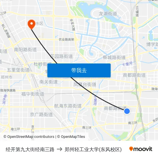 经开第九大街经南三路 to 郑州轻工业大学(东风校区) map