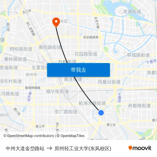 中州大道金岱路站 to 郑州轻工业大学(东风校区) map