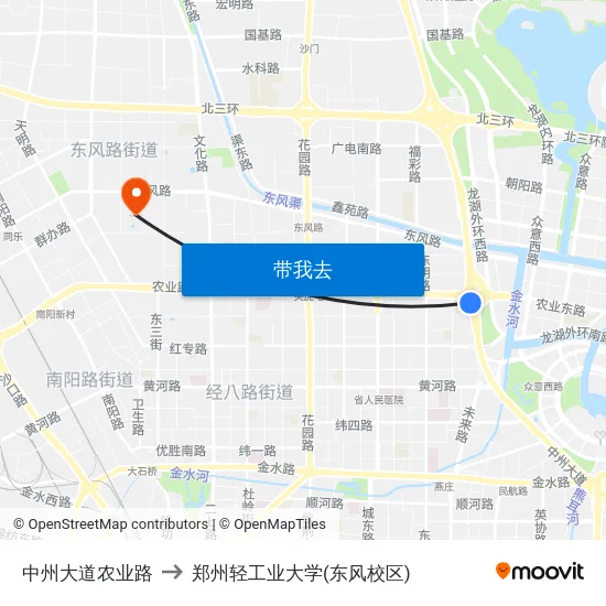 中州大道农业路 to 郑州轻工业大学(东风校区) map