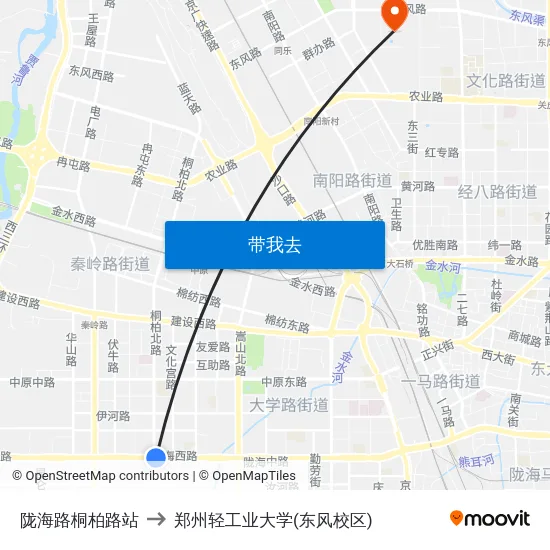 陇海路桐柏路站 to 郑州轻工业大学(东风校区) map