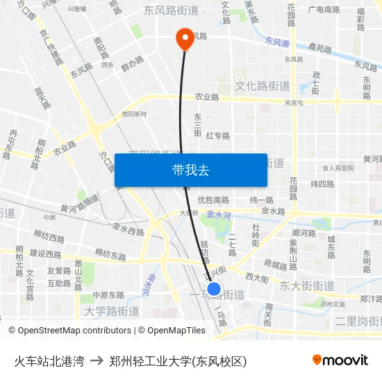 火车站北港湾 to 郑州轻工业大学(东风校区) map