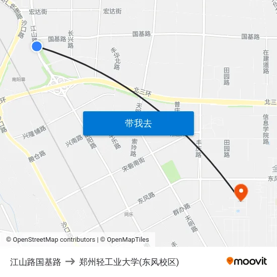 江山路国基路 to 郑州轻工业大学(东风校区) map