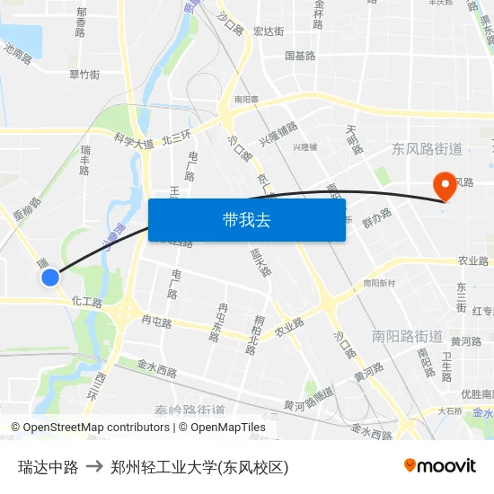 瑞达中路 to 郑州轻工业大学(东风校区) map