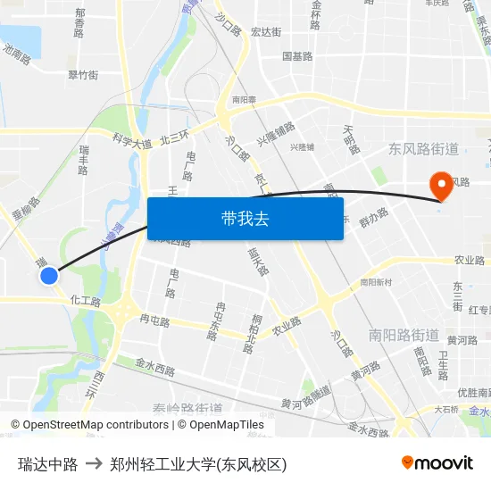 瑞达中路 to 郑州轻工业大学(东风校区) map