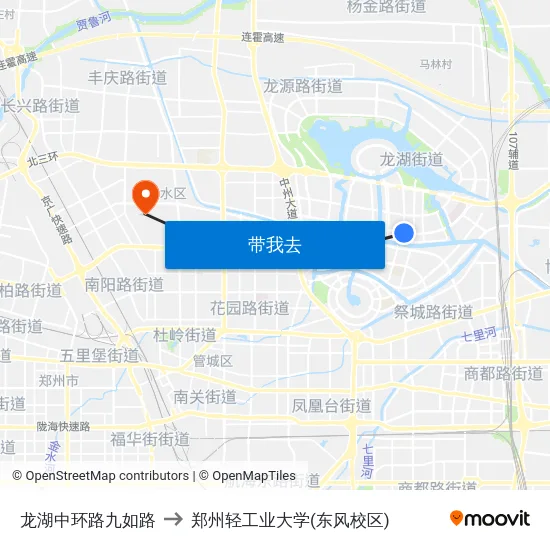 龙湖中环路九如路 to 郑州轻工业大学(东风校区) map
