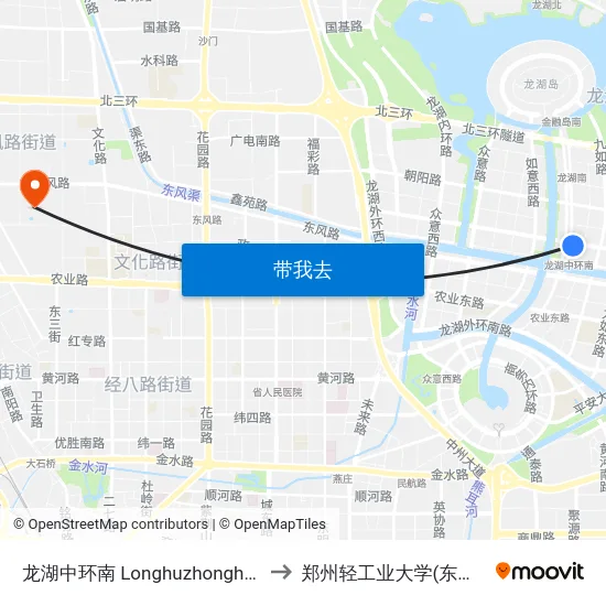 龙湖中环南 Longhuzhonghuannan to 郑州轻工业大学(东风校区) map