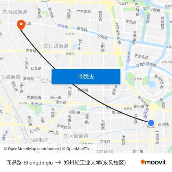 商鼎路 Shangdinglu to 郑州轻工业大学(东风校区) map