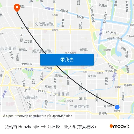 货站街 Huozhanjie to 郑州轻工业大学(东风校区) map