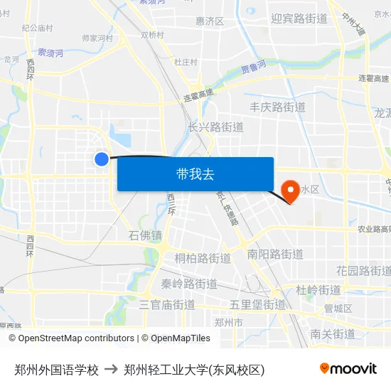 郑州外国语学校 to 郑州轻工业大学(东风校区) map