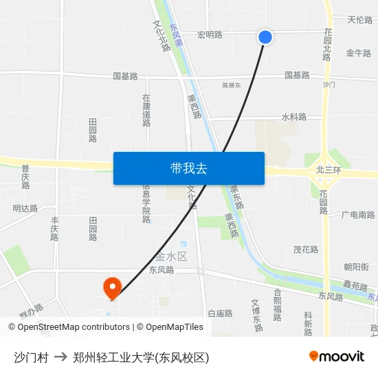 沙门村 to 郑州轻工业大学(东风校区) map
