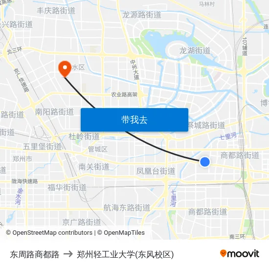 东周路商都路 to 郑州轻工业大学(东风校区) map