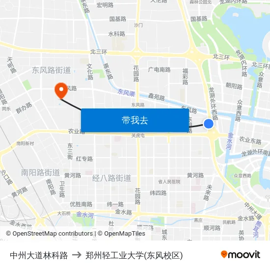 中州大道林科路 to 郑州轻工业大学(东风校区) map