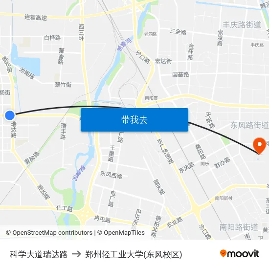 科学大道瑞达路 to 郑州轻工业大学(东风校区) map