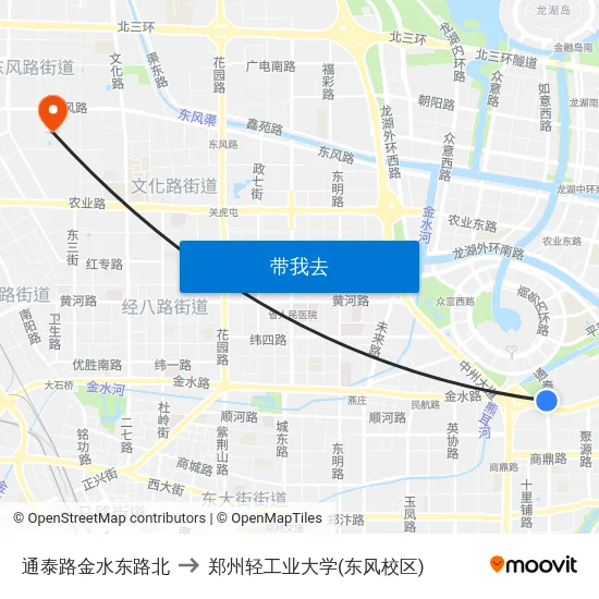通泰路金水东路北 to 郑州轻工业大学(东风校区) map