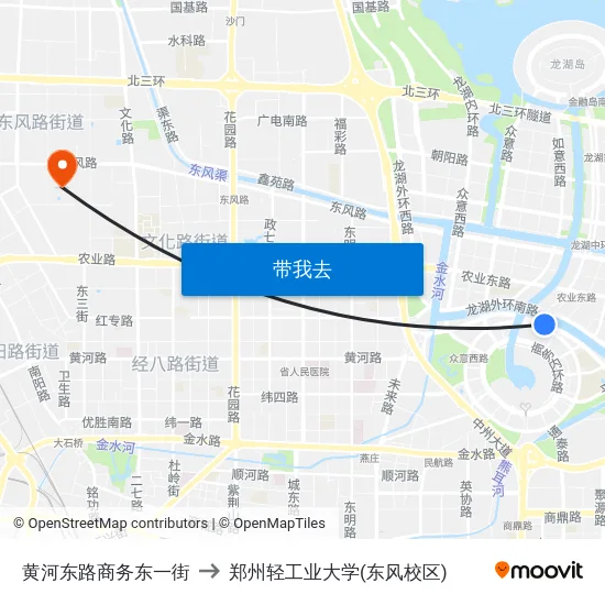 黄河东路商务东一街 to 郑州轻工业大学(东风校区) map