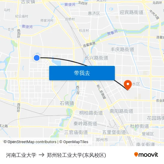 河南工业大学 to 郑州轻工业大学(东风校区) map