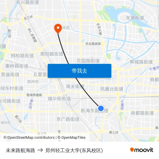 未来路航海路 to 郑州轻工业大学(东风校区) map