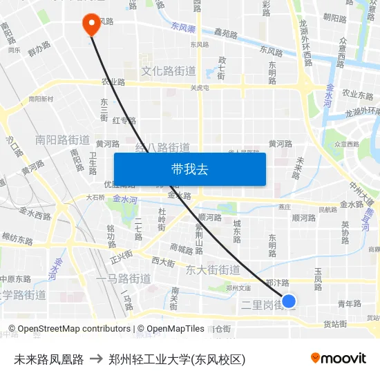 未来路凤凰路 to 郑州轻工业大学(东风校区) map