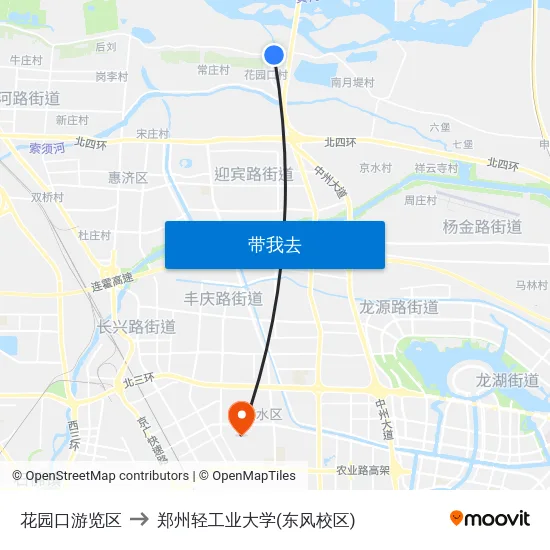 花园口游览区 to 郑州轻工业大学(东风校区) map