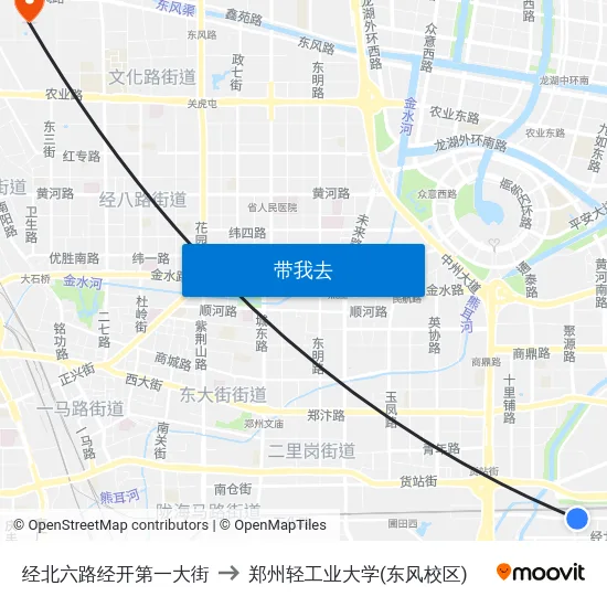经北六路经开第一大街 to 郑州轻工业大学(东风校区) map