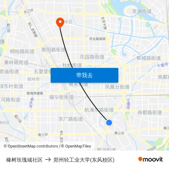 橡树玫瑰城社区 to 郑州轻工业大学(东风校区) map