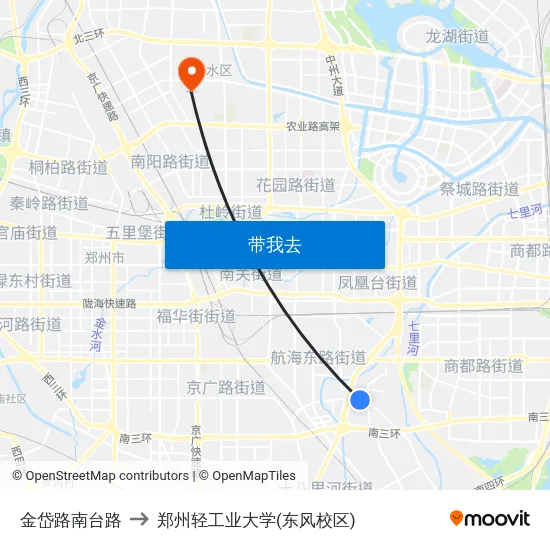 金岱路南台路 to 郑州轻工业大学(东风校区) map