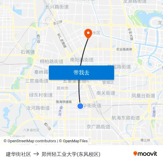 建华街社区 to 郑州轻工业大学(东风校区) map