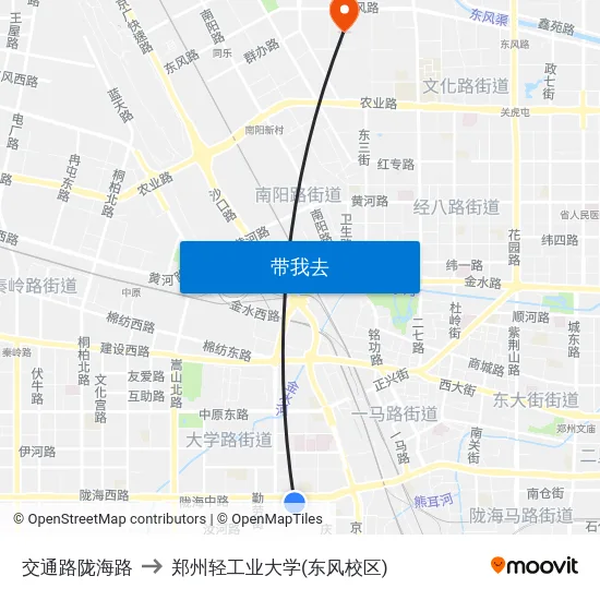 交通路陇海路 to 郑州轻工业大学(东风校区) map