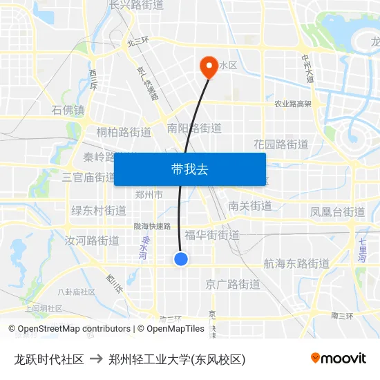 龙跃时代社区 to 郑州轻工业大学(东风校区) map