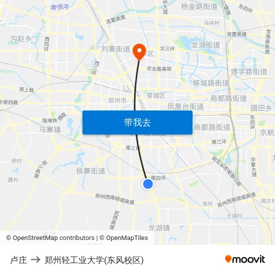 卢庄 to 郑州轻工业大学(东风校区) map