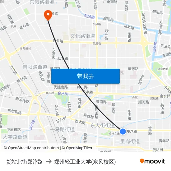 货站北街郑汴路 to 郑州轻工业大学(东风校区) map