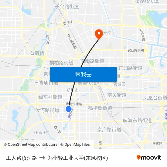 工人路汝河路 to 郑州轻工业大学(东风校区) map