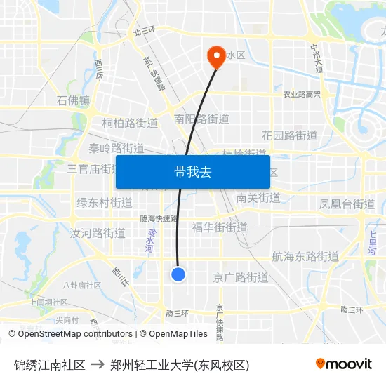 锦绣江南社区 to 郑州轻工业大学(东风校区) map