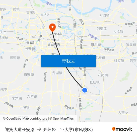 迎宾大道长安路 to 郑州轻工业大学(东风校区) map