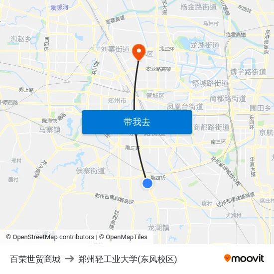 百荣世贸商城 to 郑州轻工业大学(东风校区) map
