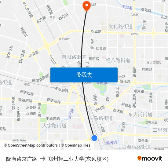 陇海路京广路 to 郑州轻工业大学(东风校区) map