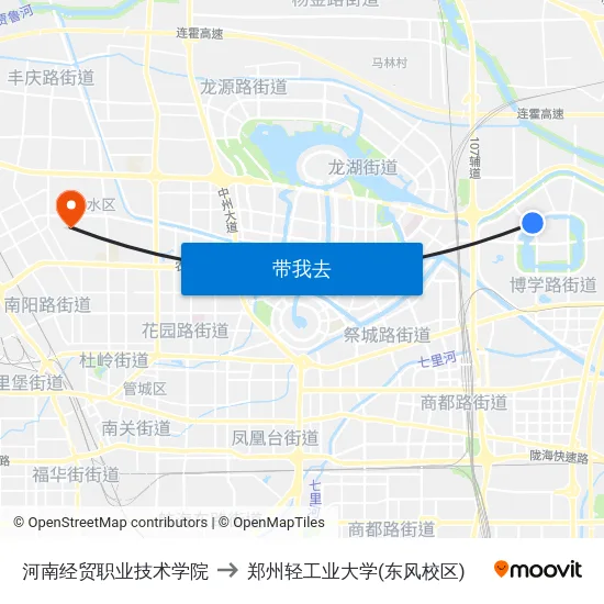 河南经贸职业技术学院 to 郑州轻工业大学(东风校区) map