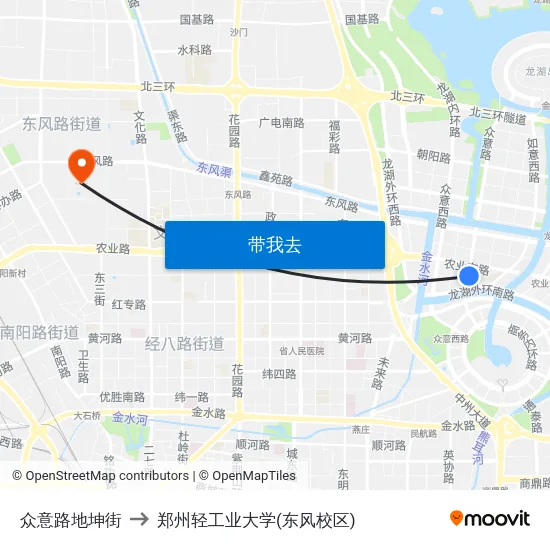 众意路地坤街 to 郑州轻工业大学(东风校区) map