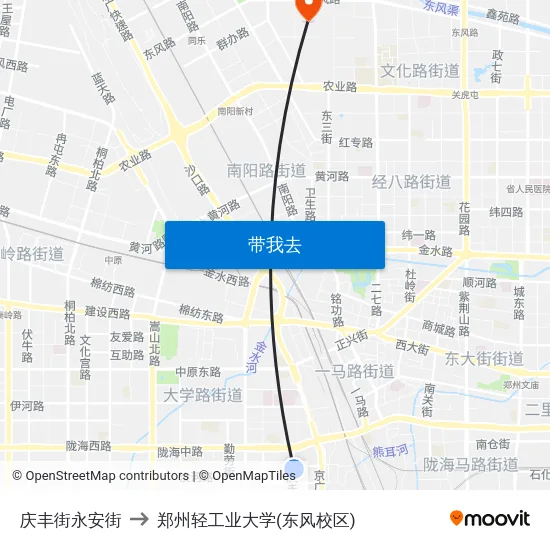 庆丰街永安街 to 郑州轻工业大学(东风校区) map