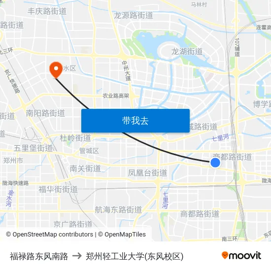 福禄路东风南路 to 郑州轻工业大学(东风校区) map