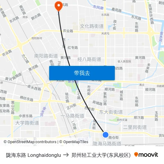 陇海东路 Longhaidonglu to 郑州轻工业大学(东风校区) map